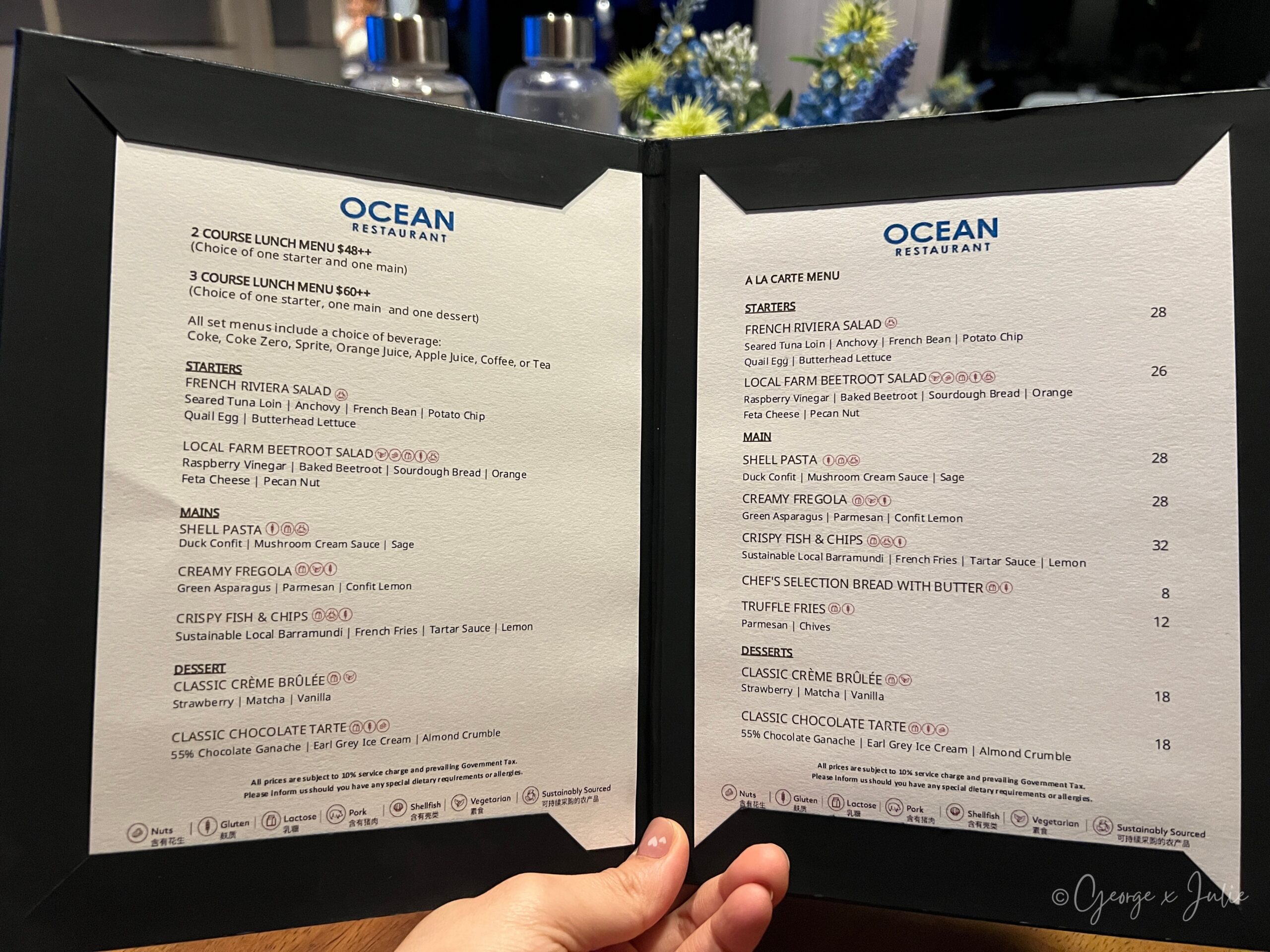 Ocean Restaurant菜單，2 Course與3 Course Lunch Menu及A La Carte菜色與價格