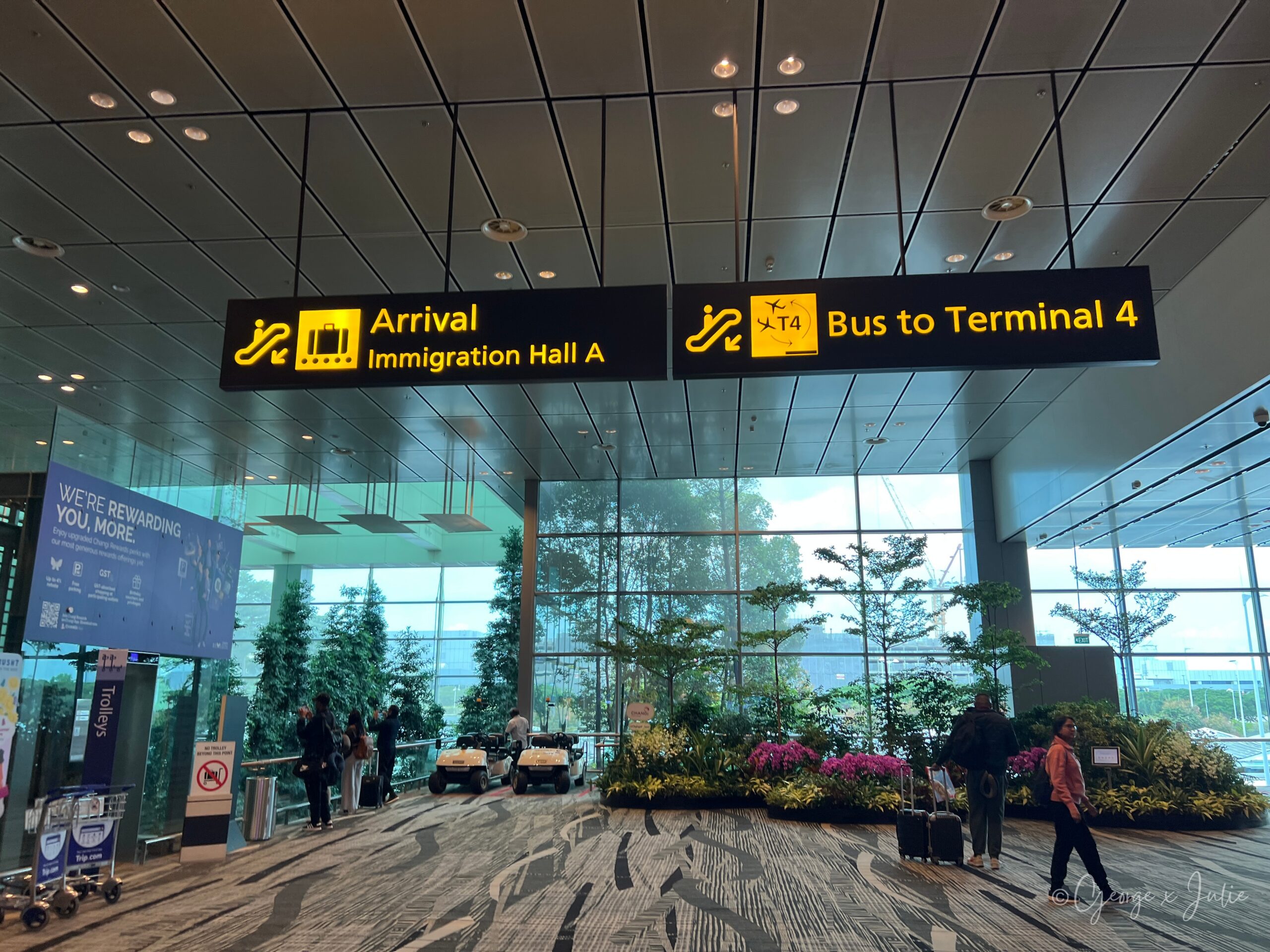 下飛機後，依著 Arrival 與 Immigration 指標前往入境大廳