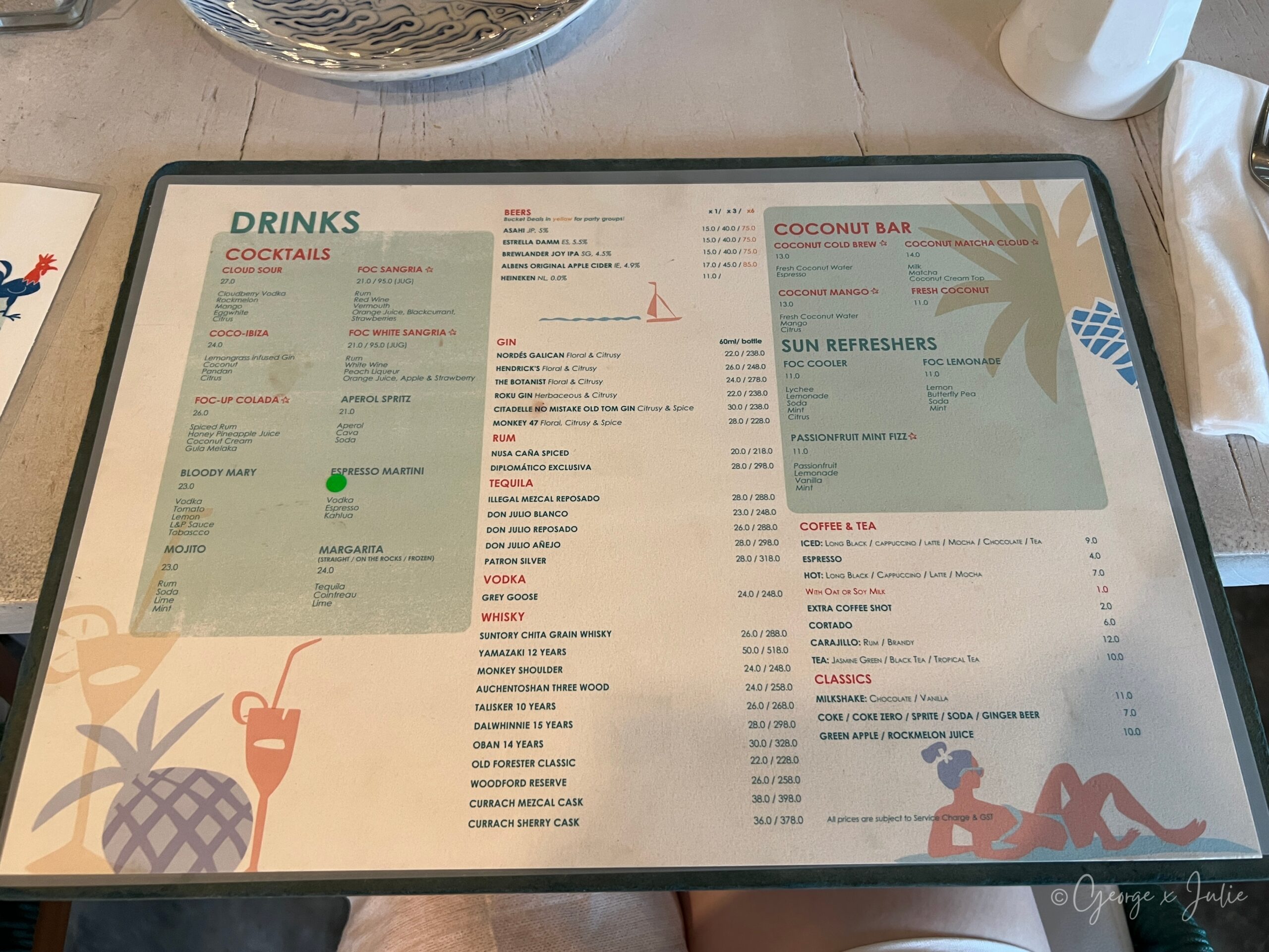 【新加坡美食】FOC by the Beach|聖淘沙Tanjong Beach泳池畔西班牙料理,親子海灘度假餐廳推薦 11 酒水菜單,Cocktails、Gin、Rum、Coconut Bar與Sun Refreshers